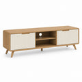 Meuble TV 160 cm chêne et blanc en MDF à portes coulissantes