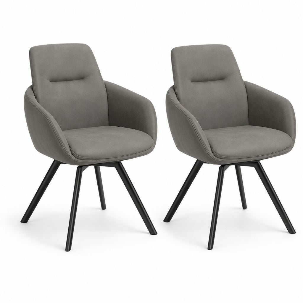 Lot de 2 chaises de salle à manger pivotantes gris foncé en microfibre avec pieds en acier 58 x 62 x 88 cm