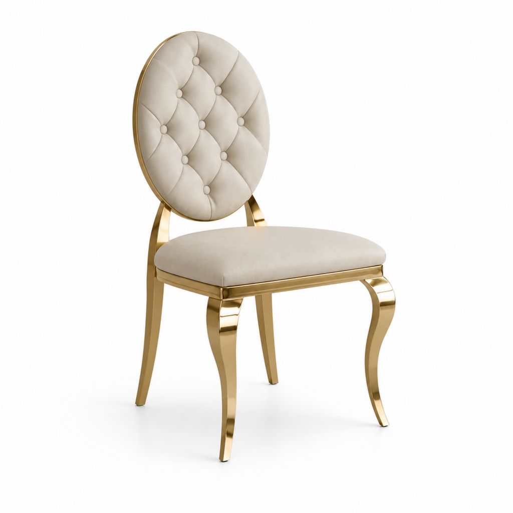 Chaise de salle à manger beige en polyester effet velours avec structure en acier inoxydable doré 50 x 55 x 100 cm
