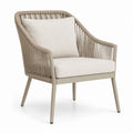 Fauteuil de jardin enveloppant taupe en aluminium et corde PE avec coussins écrus 70 x 75 x 82 cm