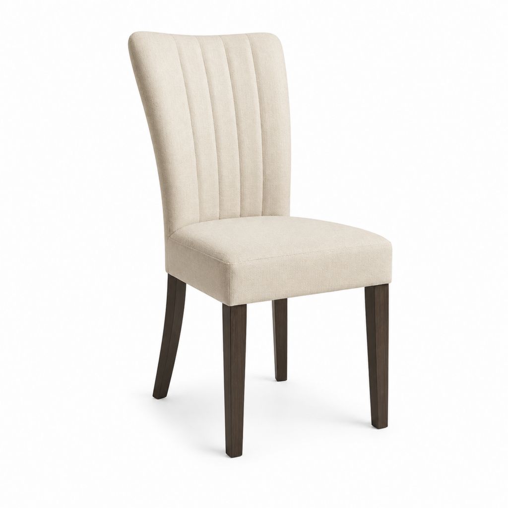 Chaise de salle à manger beige en polyester avec pieds en hévéa massif 48 x 61 x 98 cm