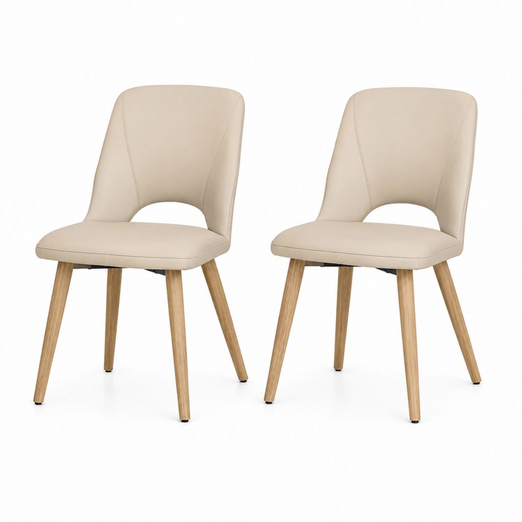 Lot de 2 chaises de salle à manger beige en similicuir PU avec pieds en bois d'hévéa 45 x 55 x 85 cm