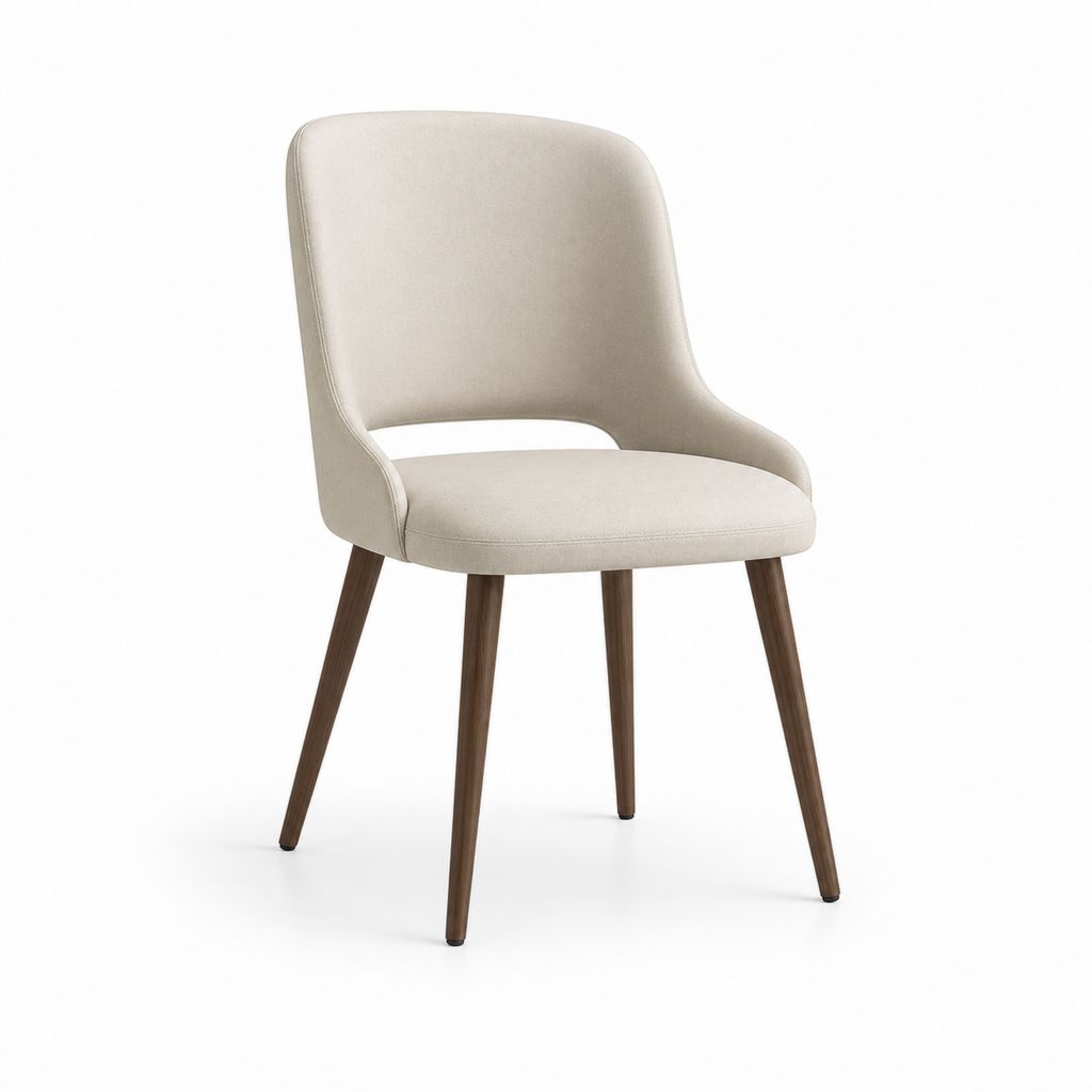 Chaise de salle à manger beige en polyester avec pieds en hêtre massif 58 x 60 x 82 cm