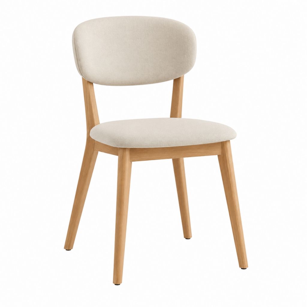 Chaise de salle à manger rembourrée beige en polyester et chêne massif à dossier arrondi 80 x 48 x 54 cm