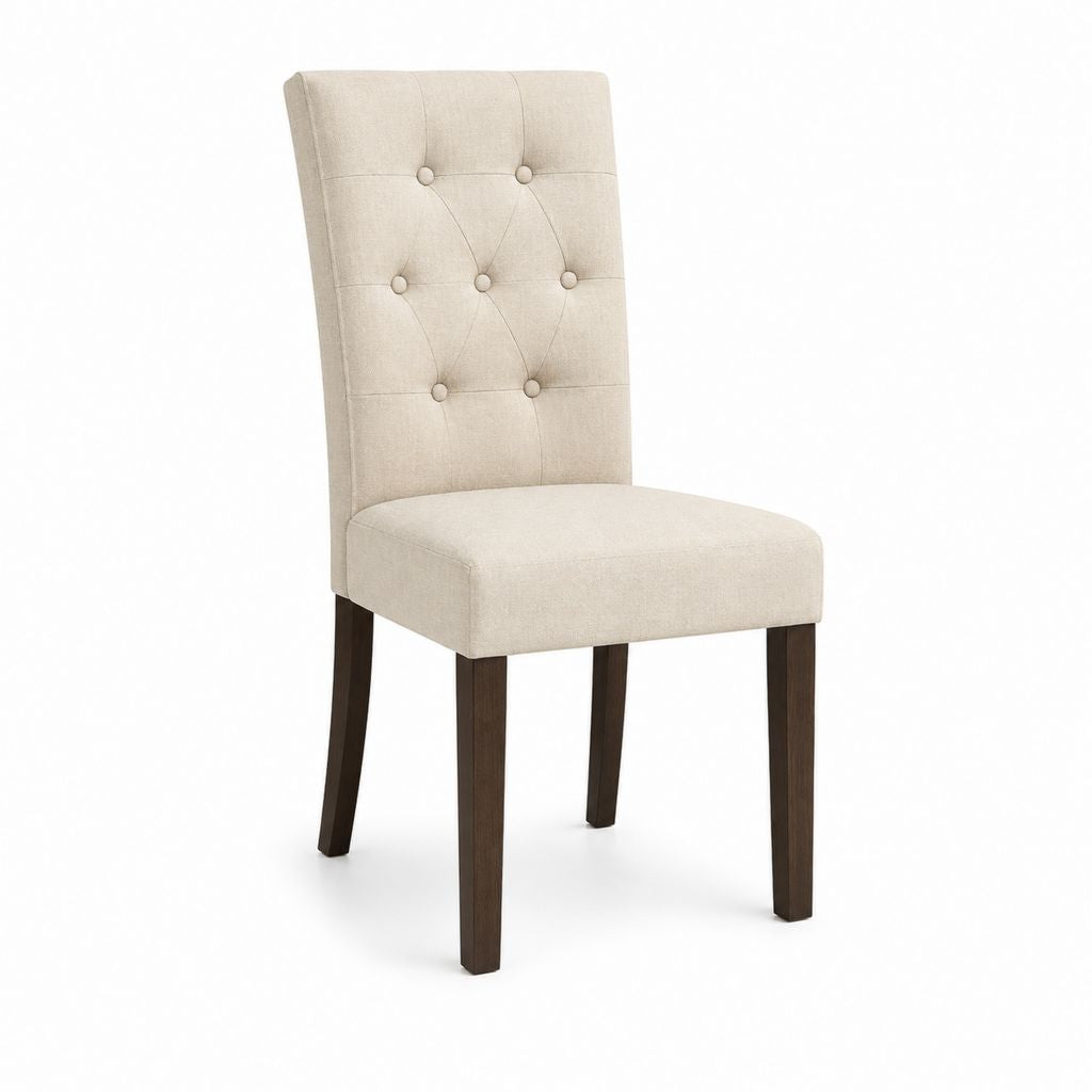 Chaise de salle à manger beige en polyester avec pieds en hévéa massif 46 x 62 x 101 cm