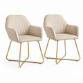 Lot de 2 chaises de salle à manger à accoudoirs beige en similicuir PU avec pieds traîneau en acier doré 54 x 60 x 82 cm