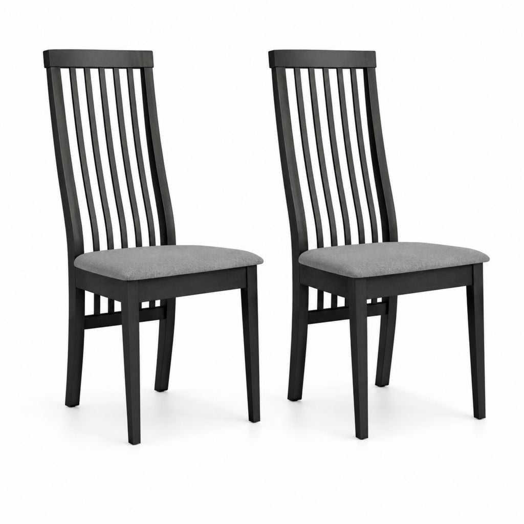 Lot de 2 chaises de salle à manger noires en bois massif avec assise grise en polyester 43 x 52 x 97 cm