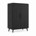 Armoire de chambre noire en MDF à 2 portes rainurées 80 x 40 x 160 cm