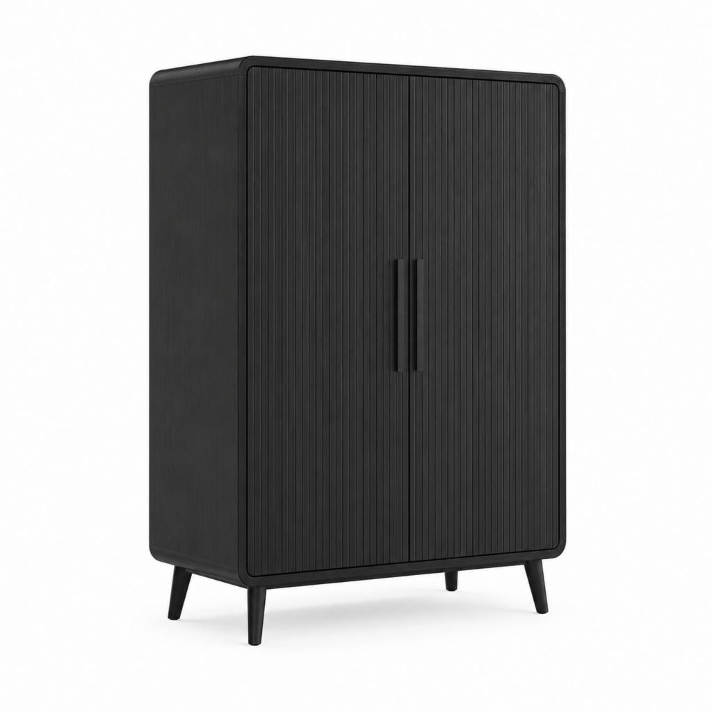 Armoire de chambre noire en MDF à 2 portes rainurées 80 x 40 x 160 cm