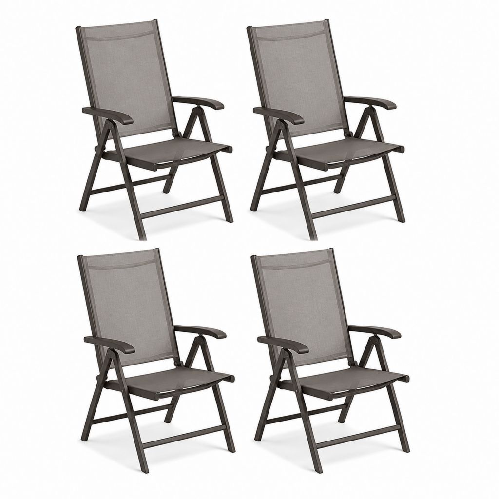 Lot de 4 chaises de jardin pliantes gris anthracite en acier et textilène 58 x 68 x 94 cm