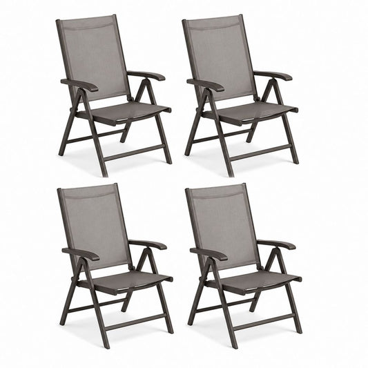 Lot de 4 chaises de jardin pliantes gris anthracite en acier et textilène 58 x 68 x 94 cm