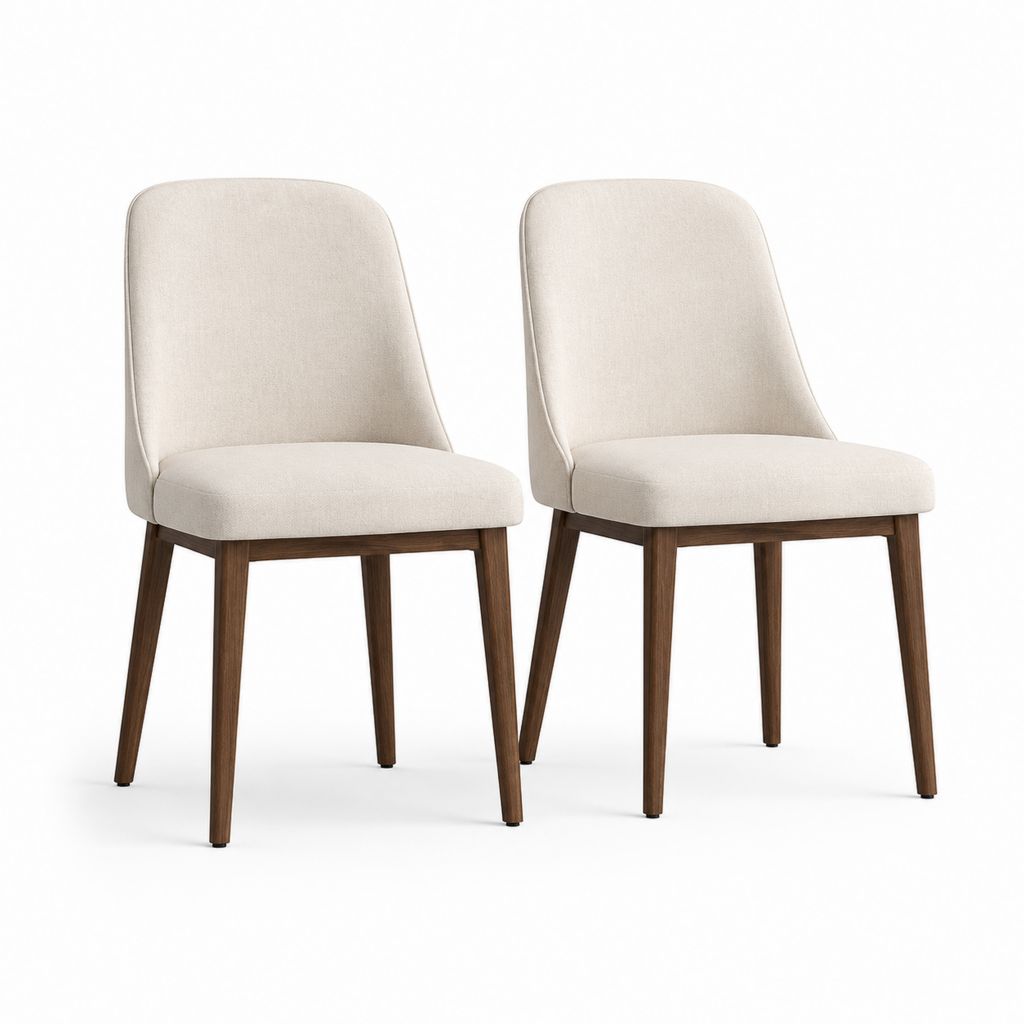 Lot de 2 chaises de salle à manger beige en polyester avec pieds en hévéa massif 48 x 58 x 85 cm