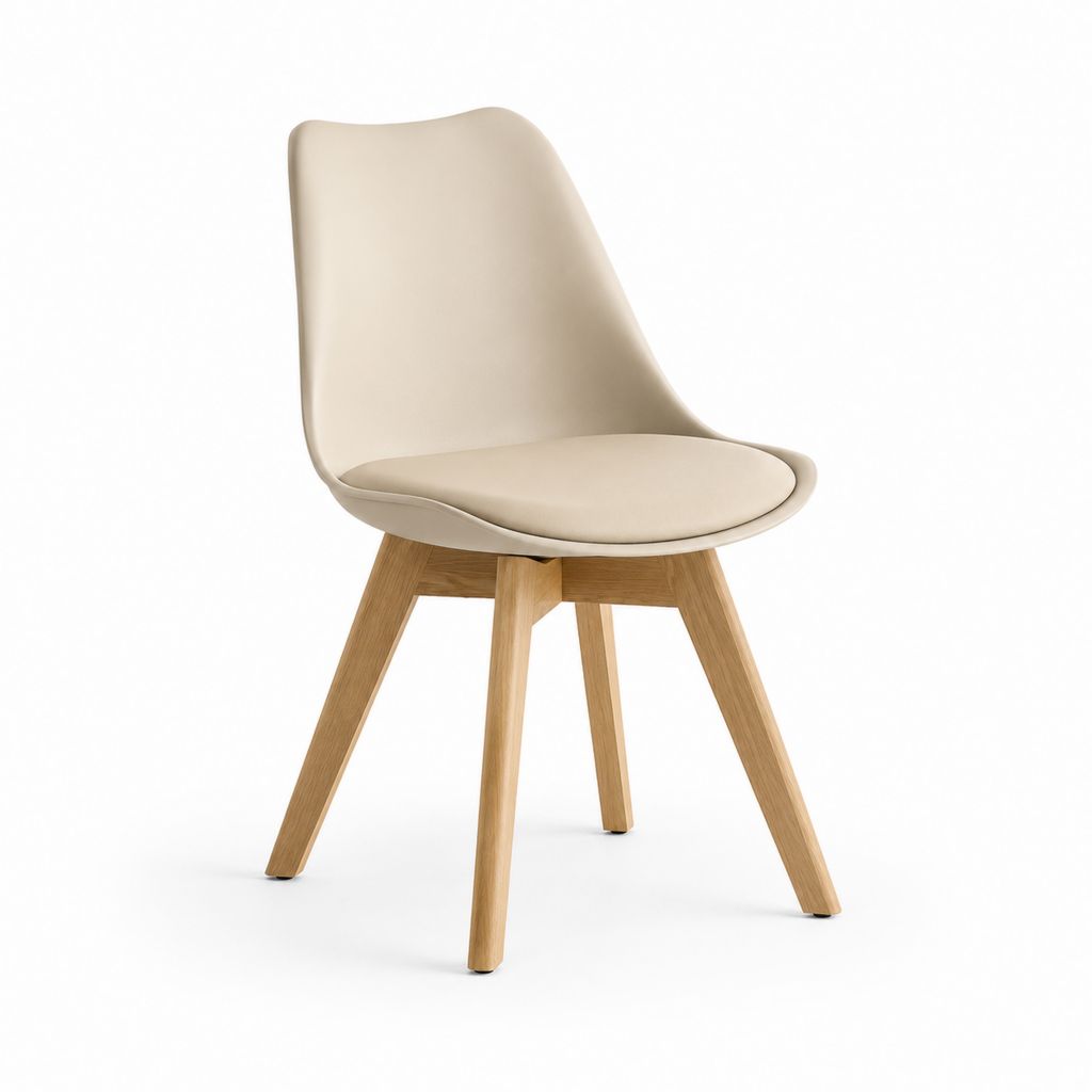 Chaise de salle à manger beige en polyuréthane et chêne massif 48 x 54 x 83 cm