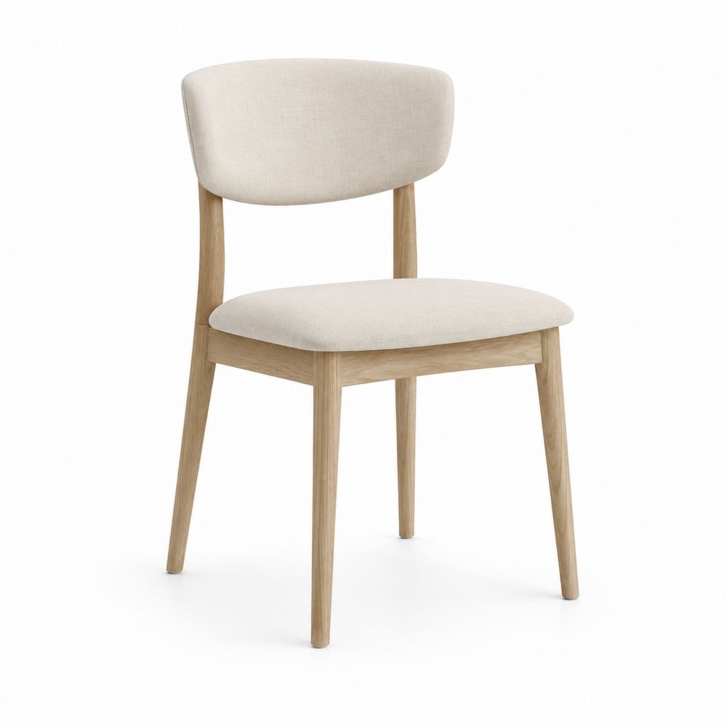 Chaise de salle à manger beige en chêne massif avec assise rembourrée 80 x 48 x 55 cm