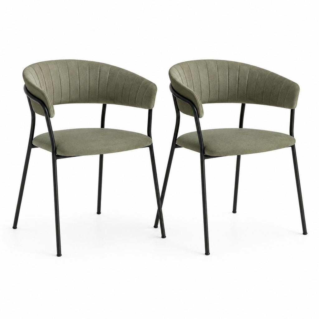 Lot de 2 chaises de salle à manger vert olive en velours polyester avec accoudoirs et pieds en acier 56 x 59 x 79 cm