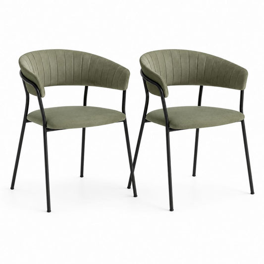 Lot de 2 chaises de salle à manger vert olive en velours polyester avec accoudoirs et pieds en acier 56 x 59 x 79 cm
