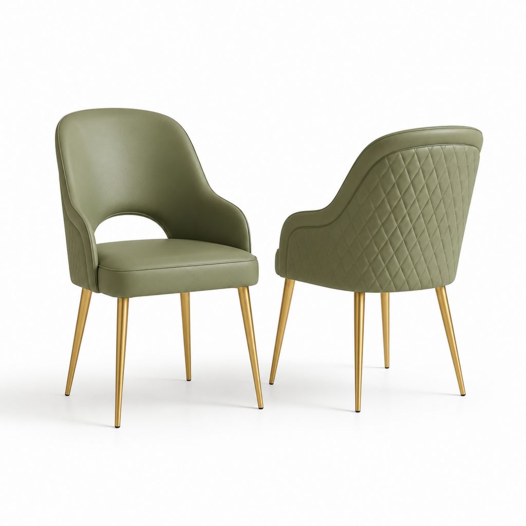 Chaise de salle à manger avec accoudoirs vert olive en revêtement PU et acier 56 x 60 x 83 cm