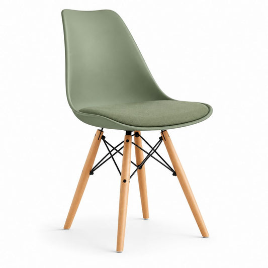 Chaise de salle à manger verte en polypropylène avec coussin polyester et pieds en hêtre 46 x 53 x 82 cm