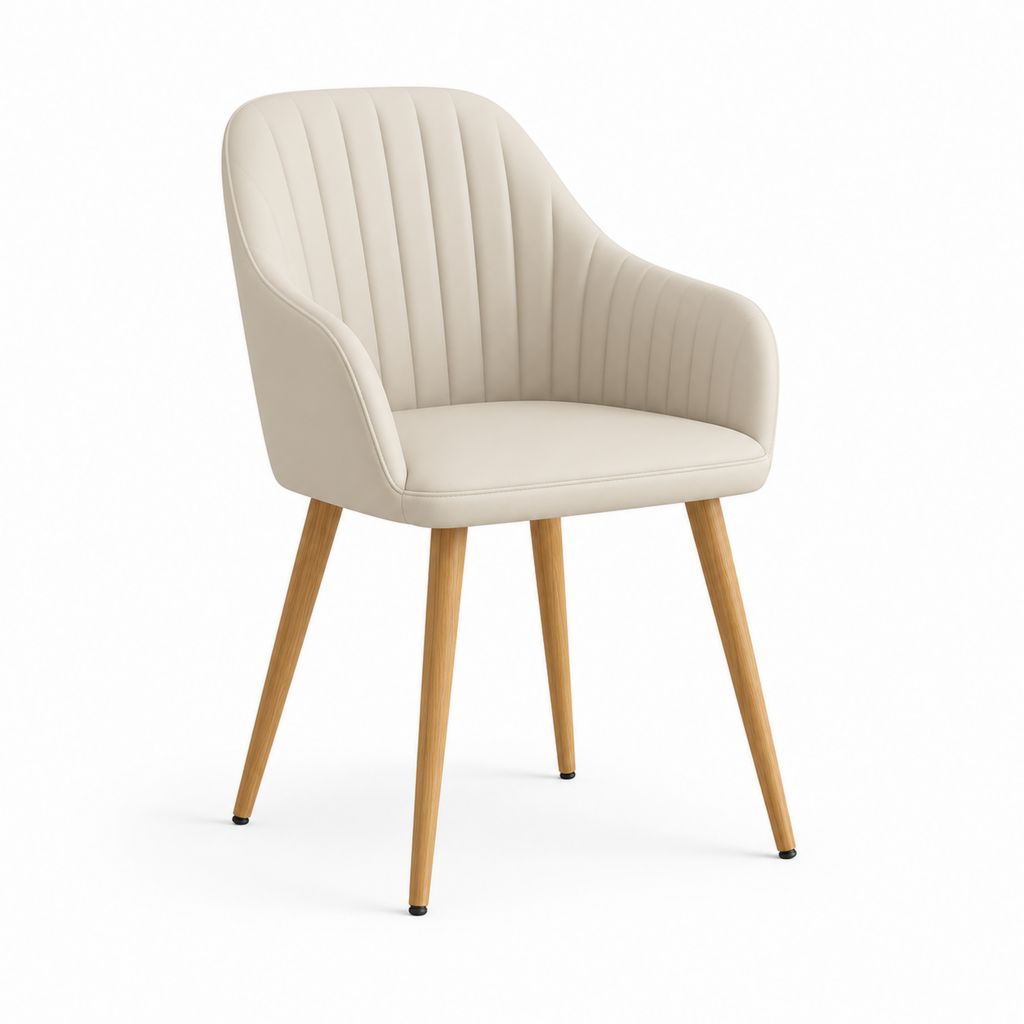 Chaise de salle à manger avec accoudoirs beige en similicuir PU et bois massif 58 x 60 x 83 cm