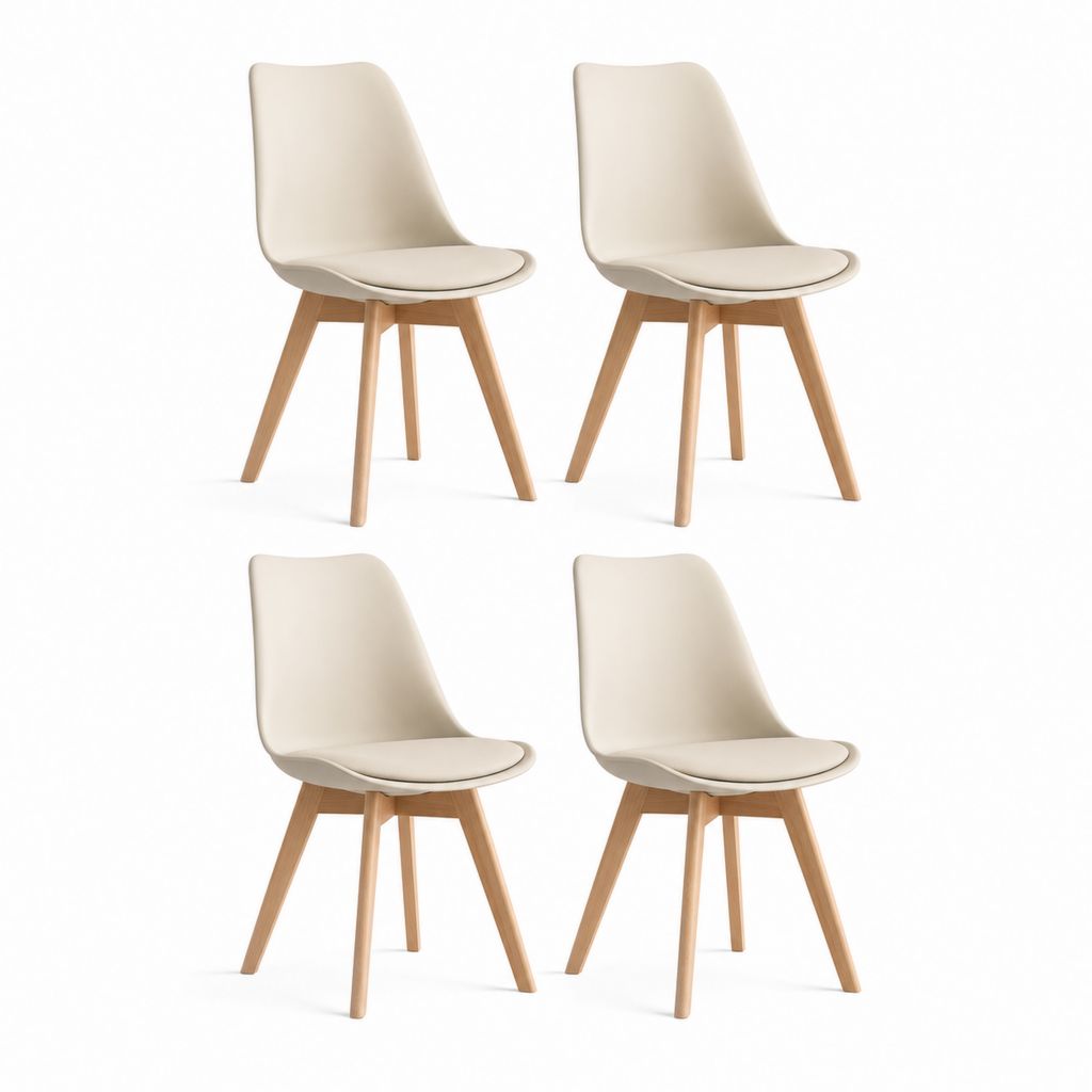 Lot de 4 chaises de salle à manger beige en polyuréthane avec pieds en hêtre massif 82 x 48 x 53 cm