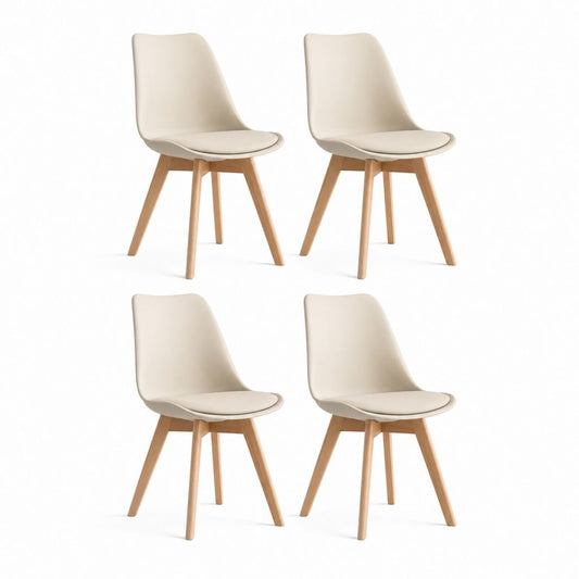 Lot de 4 chaises de salle à manger beige en polyuréthane avec pieds en hêtre massif 82 x 48 x 53 cm