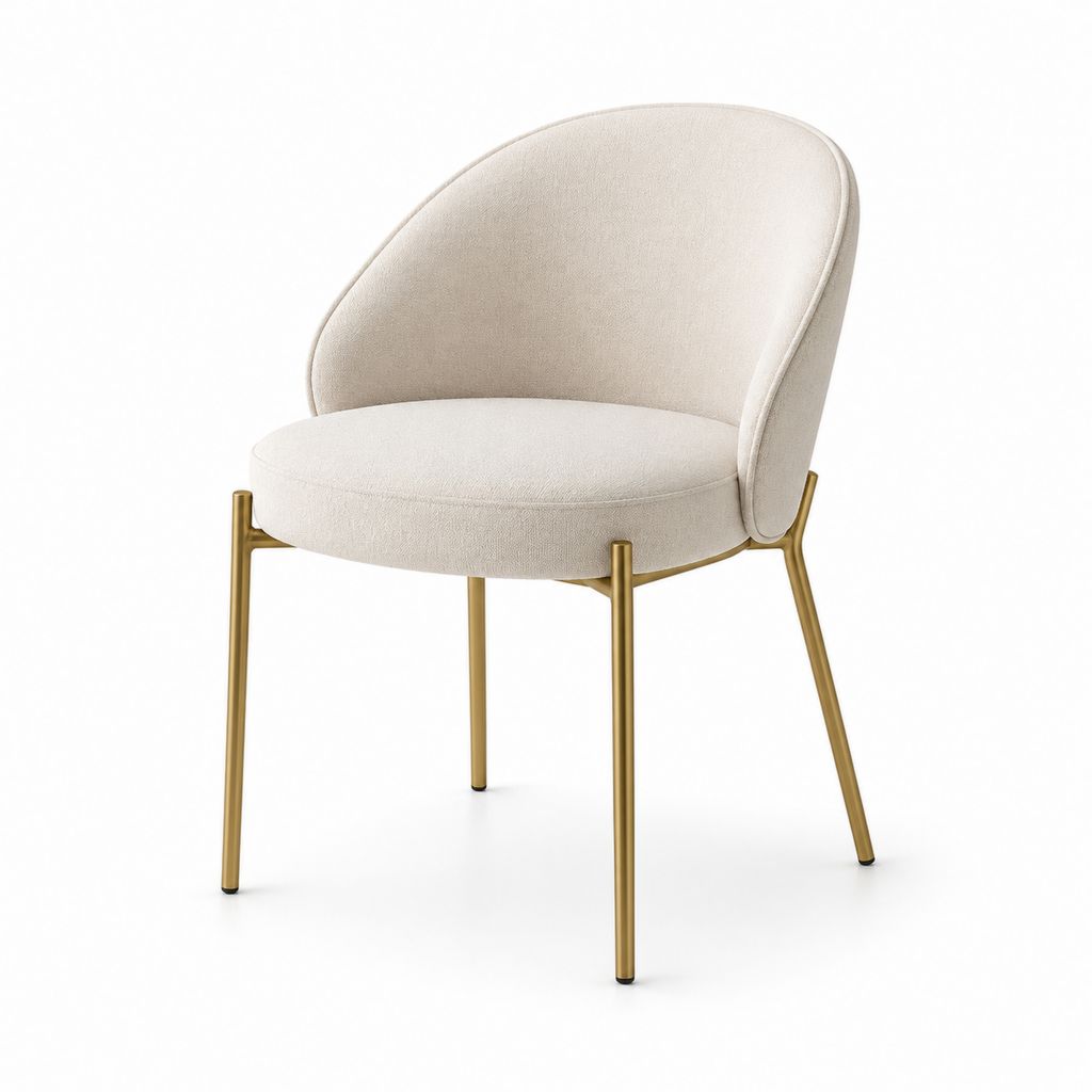 Chaise de salle à manger crème en polyester avec pieds en acier doré 82 x 56 x 60 cm