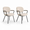 Lot de 2 chaises de salle à manger avec accoudoirs beige en polyester bouclette et acier 58 x 55 x 80 cm