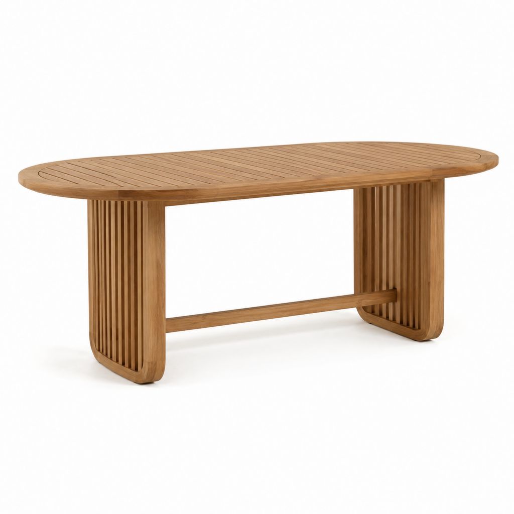 Table de jardin ovale en teck massif naturel 200 x 100 x 75 cm