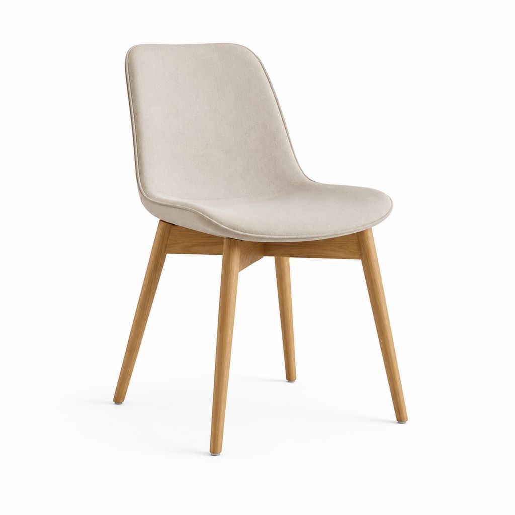Chaise de salle à manger beige en polyester avec pieds en chêne massif 48 x 55 x 84 cm